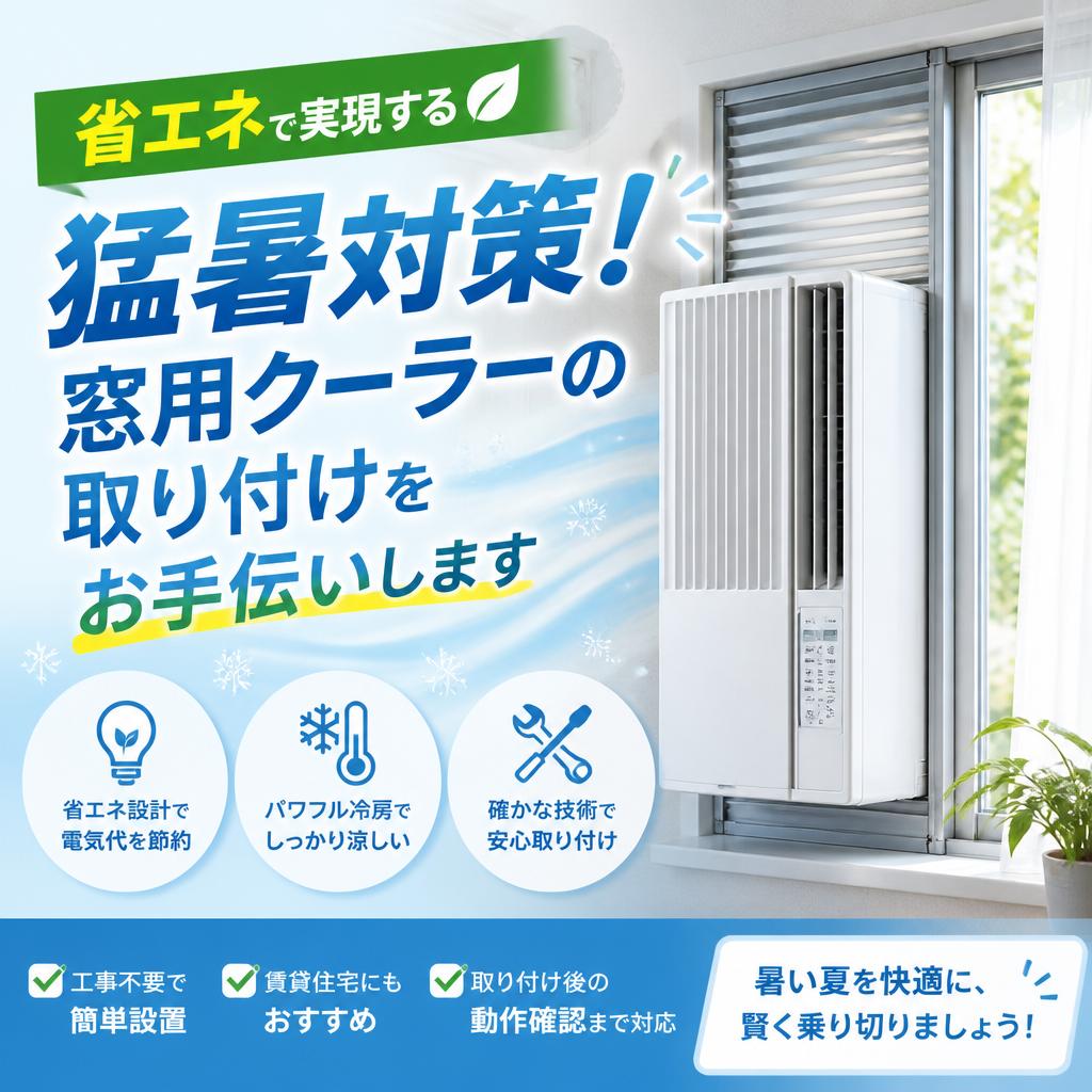 省エネで実現する猛暑対策！窓用クーラーの取り付けをお手伝いします
