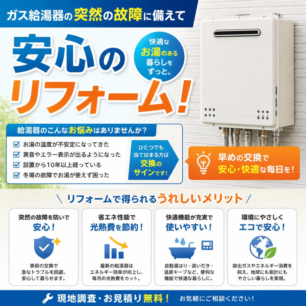 ガス給湯器の突然の故障に備えて安心のリフォーム！