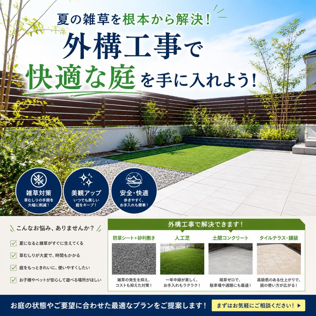 夏の雑草を根本から解決！外構工事で快適な庭を手に入れよう！