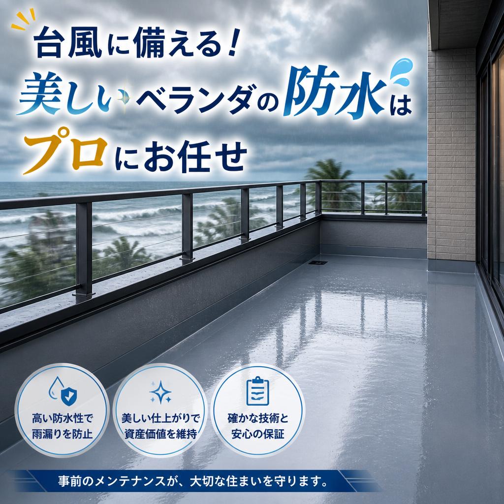 台風に備える！美しいベランダの防水はプロにお任せ